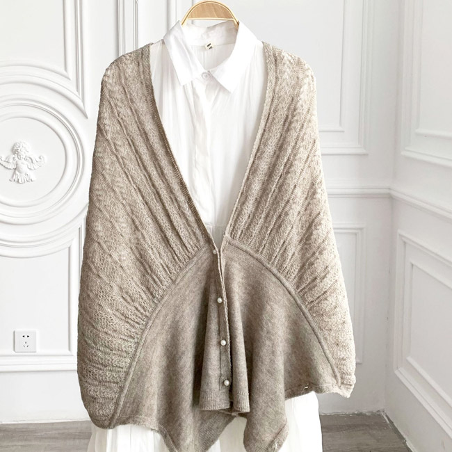 送料無料 カーディガン レディース ニット ポンチョ ボレロ マント UV 羽織り ショール 無地 ボタン ひざ掛け エレ ストール フェイクカシパール 