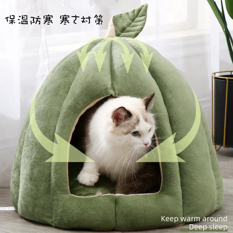 猫ハウス ペットベッド ペットハウス ドームハウス ドーム型 カボチャ ペット寝袋 洗える もこもこ 半密閉式 快適 クッション付き ペットテント ぐっすり眠れる 