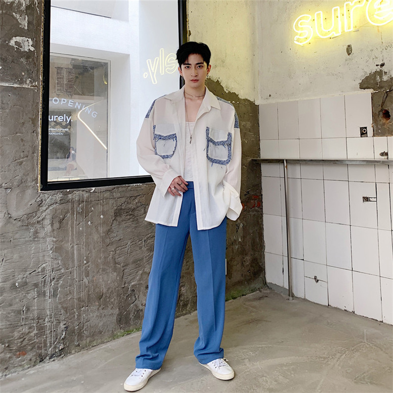 メンズ シャツ カジュアルシャツ 長袖 ワイシャツ ポケット クラブ オシャレ 男子トップス ボタン ダンスウェア ホワイト 春秋 公演 発表会 ゆったり 