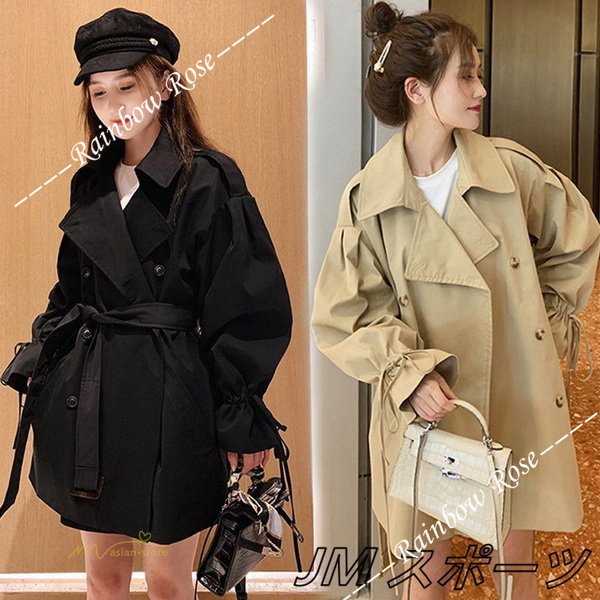 トレンチコート レディース アウター ベルスリーブ トップス ショート丈 ファッション ガートレンド カジュアル ゆったり 格好いい 