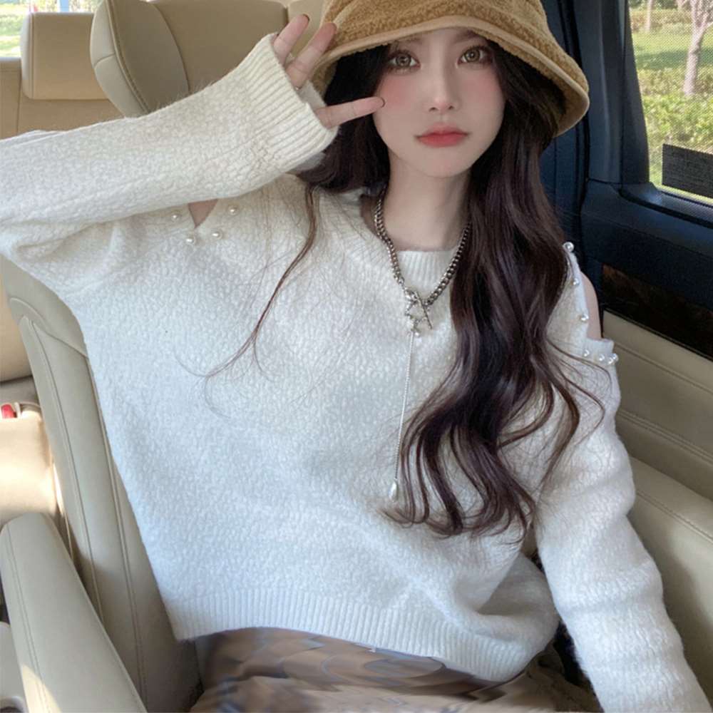 ニット トップス 肩出し ニットソー 長袖  