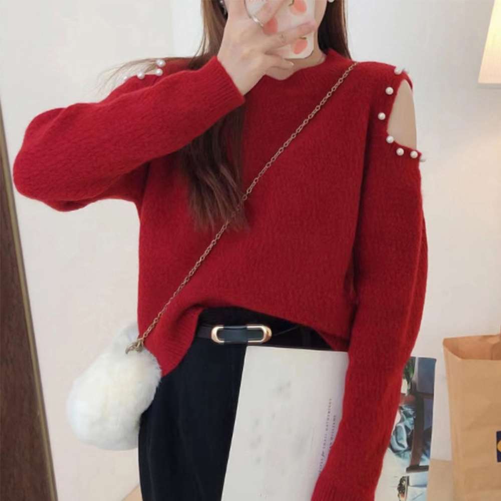 ニット トップス 肩出し ニットソー 長袖  