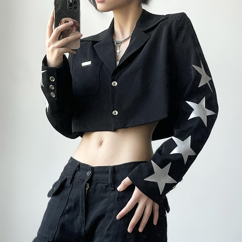 星柄 ショート丈 テーラードジャケット 韓国 ストリート HIPHOP レディース パンク 原宿系 K-POP 衣装 ダンス 