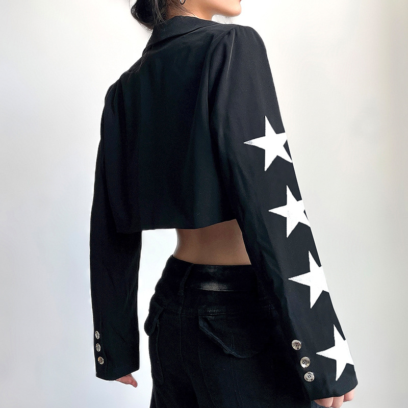 星柄 ショート丈 テーラードジャケット 韓国 ストリート HIPHOP レディース パンク 原宿系 K-POP 衣装 ダンス 