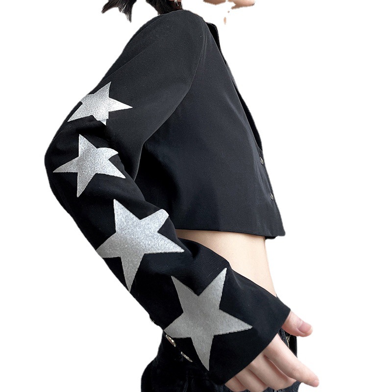 星柄 ショート丈 テーラードジャケット 韓国 ストリート HIPHOP レディース パンク 原宿系 K-POP 衣装 ダンス 