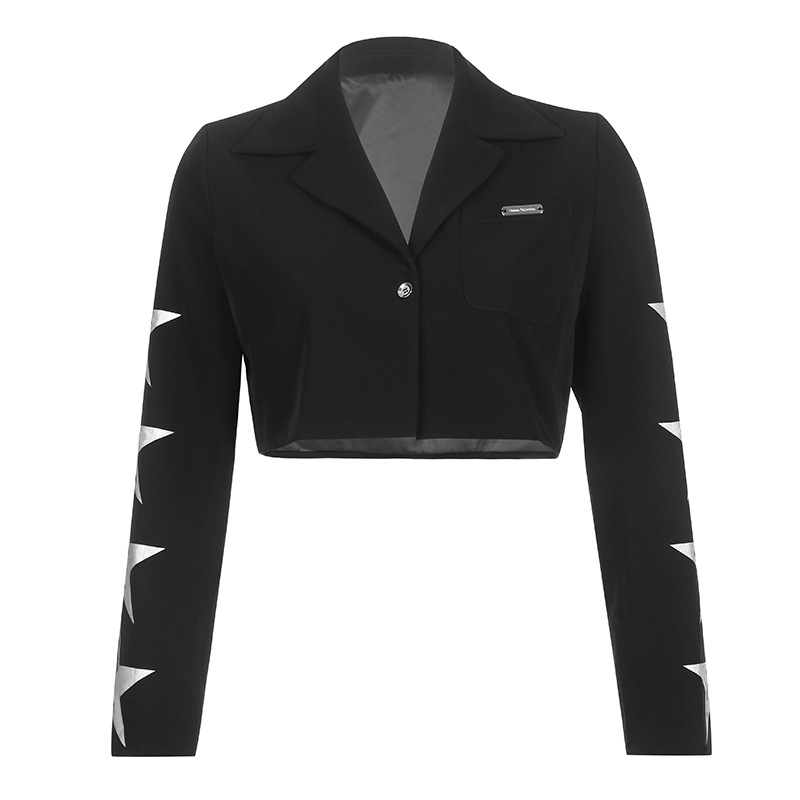 星柄 ショート丈 テーラードジャケット 韓国 ストリート HIPHOP レディース パンク 原宿系 K-POP 衣装 ダンス 