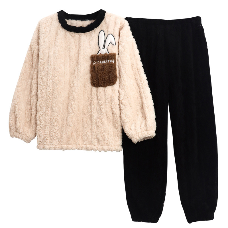 カップルパジャマ ペアパジャマ 冬 裏起毛 フワモコパジャマ 部屋着 ルームウェア 厚手 寝巻き 上下セット サンゴネル あったか モコモコ 長袖 