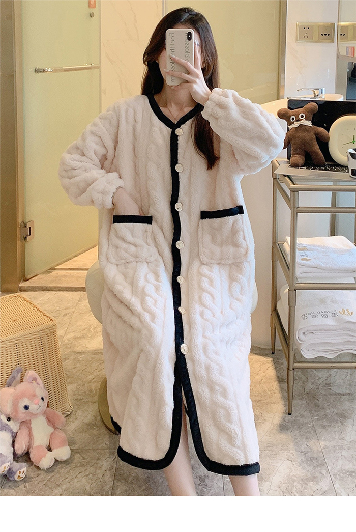 パジャマ ルームワンピース レディース ワンピース ミモレ丈 長袖 もこもこ ふんわり ルームウェア 前開き ゆったり かわいい パジャマ 部屋着 秋冬 ロング丈 