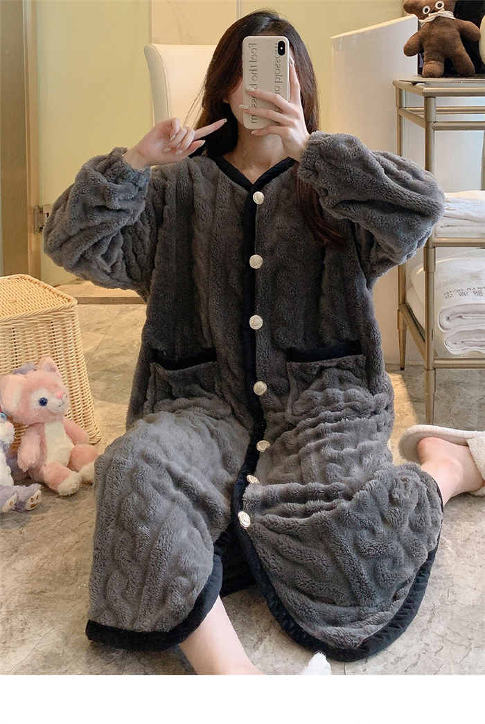 パジャマ ルームワンピース レディース ワンピース ミモレ丈 長袖 もこもこ ふんわり ルームウェア 前開き ゆったり かわいい パジャマ 部屋着 秋冬 ロング丈 