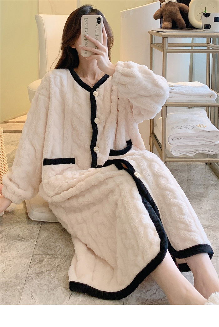 パジャマ ルームワンピース レディース ワンピース ミモレ丈 長袖 もこもこ ふんわり ルームウェア 前開き ゆったり かわいい パジャマ 部屋着 秋冬 ロング丈 