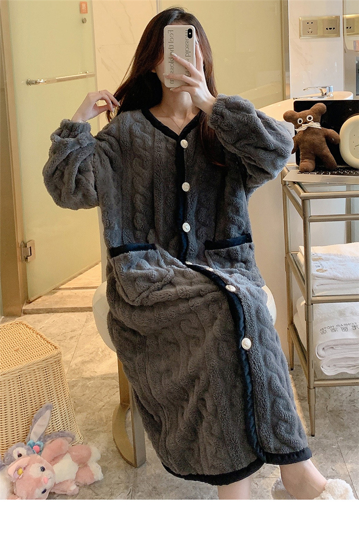 パジャマ ルームワンピース レディース ワンピース ミモレ丈 長袖 もこもこ ふんわり ルームウェア 前開き ゆったり かわいい パジャマ 部屋着 秋冬 ロング丈 