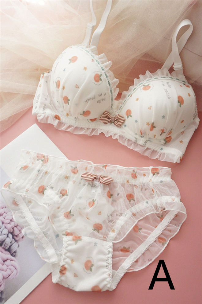 お取り寄せ商品 ブラジャーセット レディース アンダーバスト63CM-93CM 3種類 可愛い イチゴ ローウエスト ノンワイヤー 3 リボンブラ 4カップブラジャー 