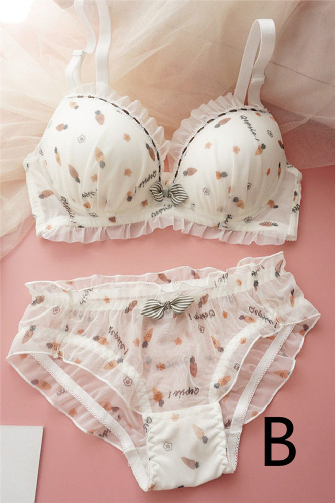 お取り寄せ商品 ブラジャーセット レディース アンダーバスト63CM-93CM 3種類 可愛い イチゴ ローウエスト ノンワイヤー 3 リボンブラ 4カップブラジャー 