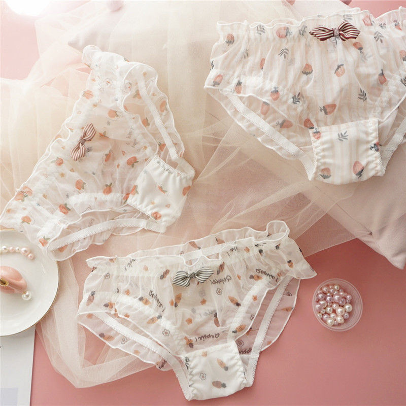 お取り寄せ商品 ブラジャーセット レディース アンダーバスト63CM-93CM 3種類 可愛い イチゴ ローウエスト ノンワイヤー 3 リボンブラ 4カップブラジャー 