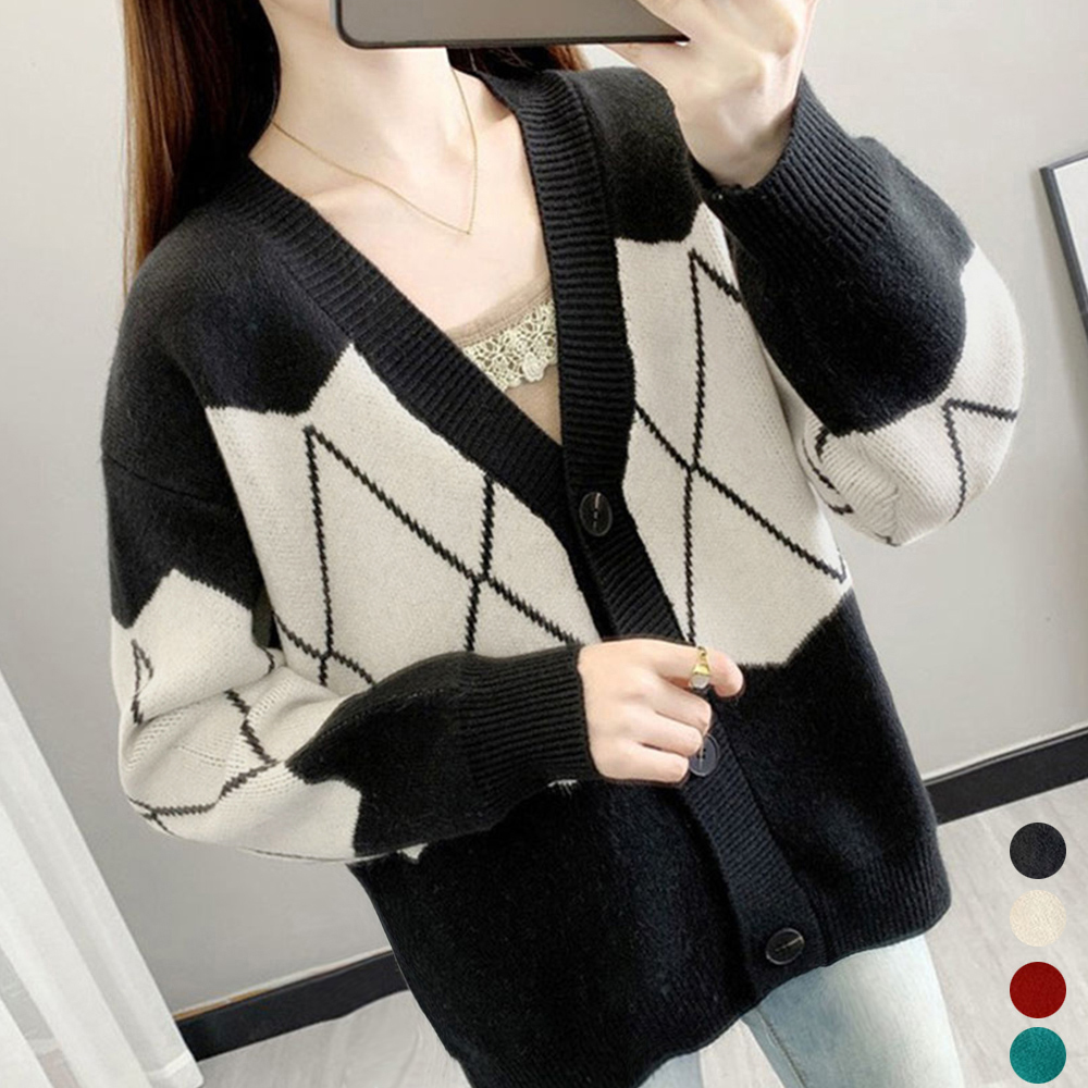 ニットカーディガン レトロ体型カバー秋冬  