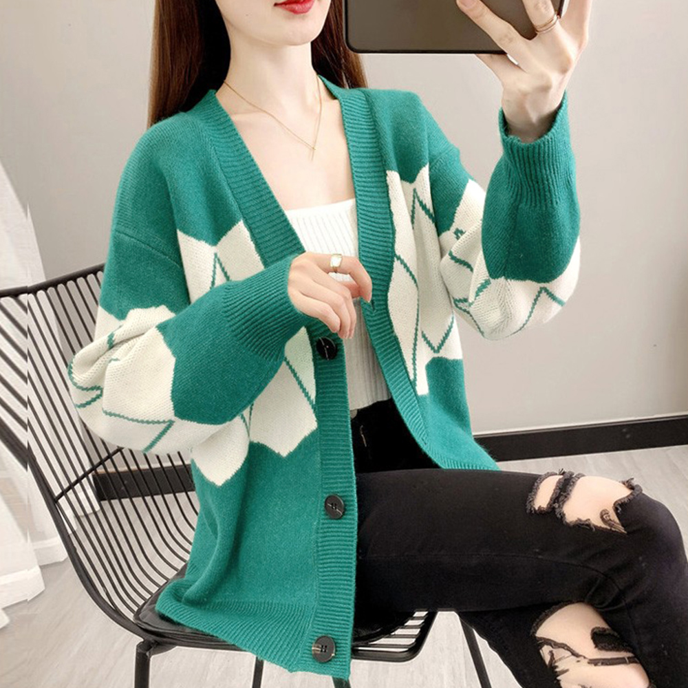 ニットカーディガン レトロ体型カバー秋冬  