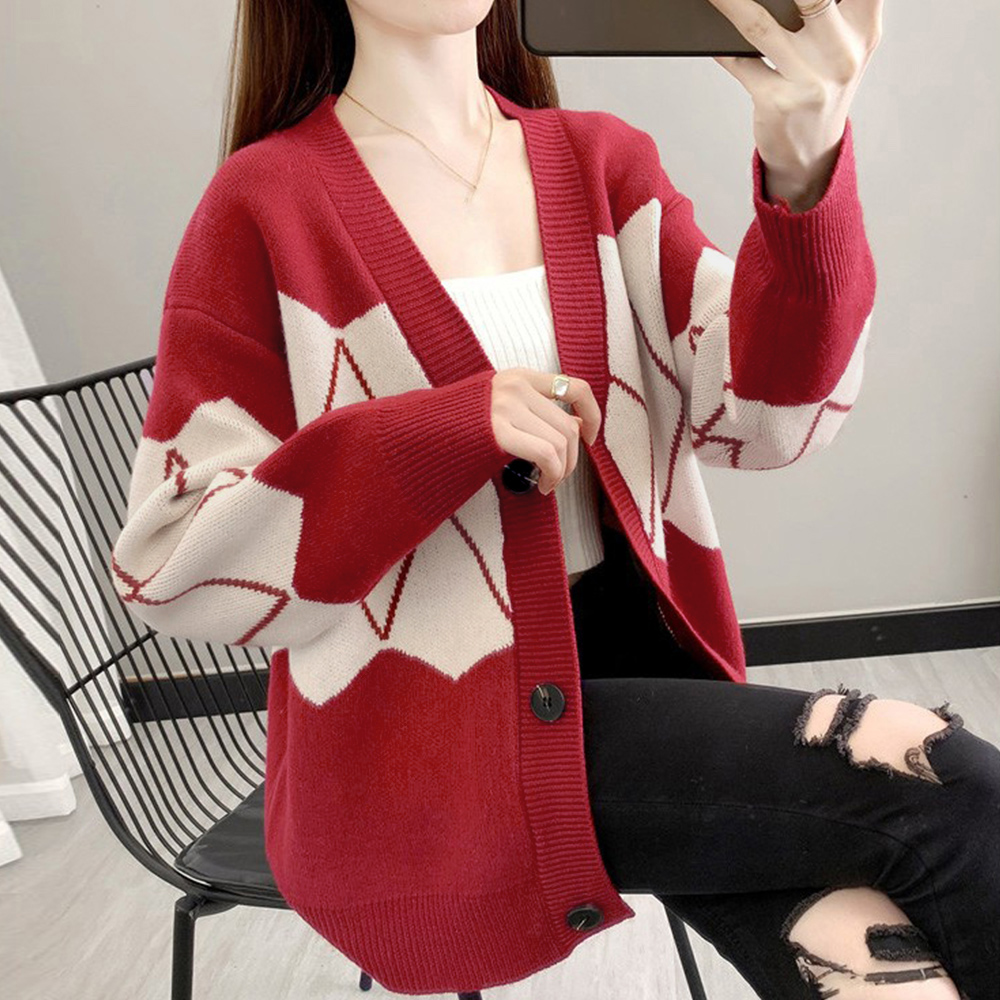 ニットカーディガン レトロ体型カバー秋冬  