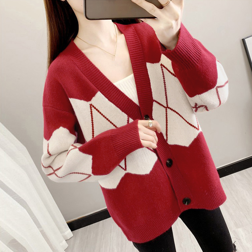 ニットカーディガン レトロ体型カバー秋冬  