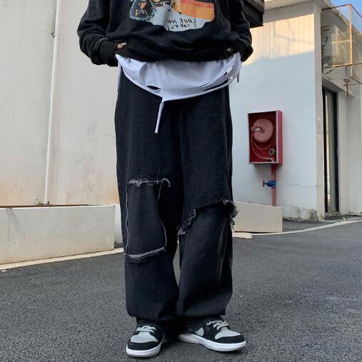 重ね着風 切替 デニム パンツ ジーンズ 韓国 K-POP HIPHOP 原宿系 ストリート ダンス衣装 Y2K レディース オルチャン 