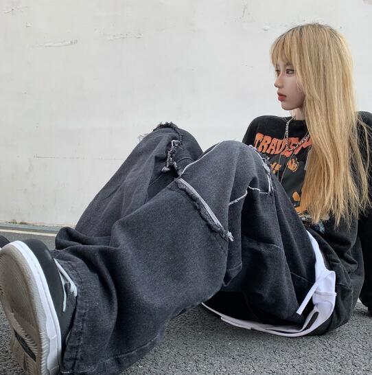重ね着風 切替 デニム パンツ ジーンズ 韓国 K-POP HIPHOP 原宿系 ストリート ダンス衣装 Y2K レディース オルチャン 