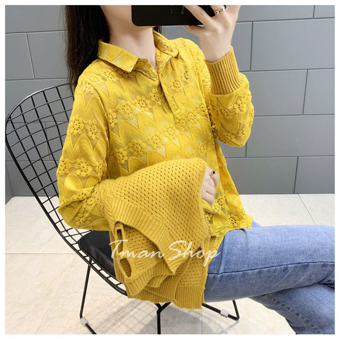 シャツブラウス レデイース トップス ニットべスト Vネック レースシャツ 透かし彫り 大きいサイズ ス 秋冬 着痩せ 送料無料 通勤OL 無地 