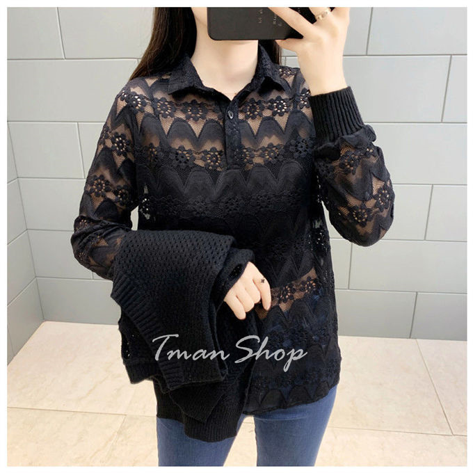 シャツブラウス レデイース トップス ニットべスト Vネック レースシャツ 透かし彫り 大きいサイズ ス 秋冬 着痩せ 送料無料 通勤OL 無地 