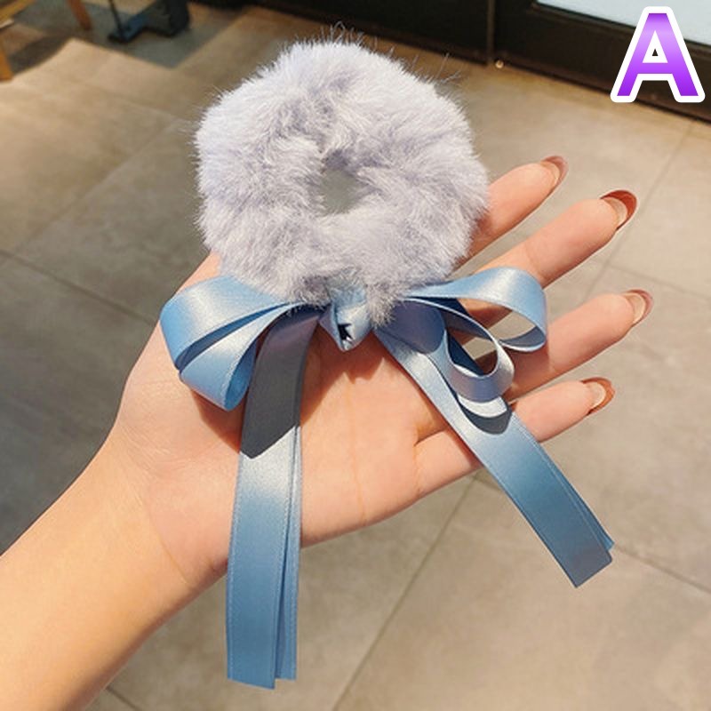 ヘアゴム ダブルサテンリボンフェイクファーシュシュ 新発売セール  