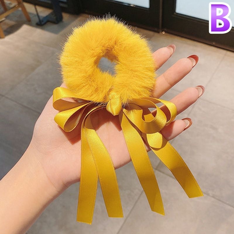 ヘアゴム ダブルサテンリボンフェイクファーシュシュ 新発売セール  