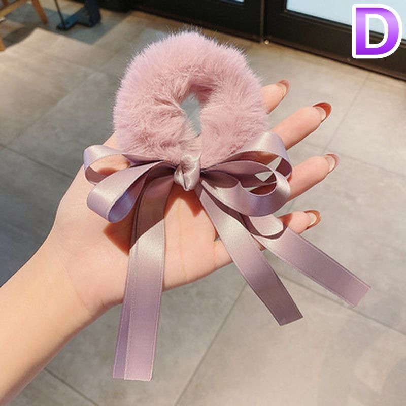 ヘアゴム ダブルサテンリボンフェイクファーシュシュ 新発売セール  