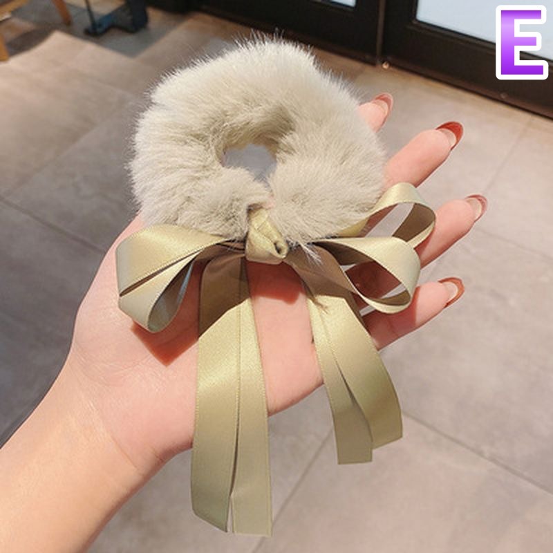 ヘアゴム ダブルサテンリボンフェイクファーシュシュ 新発売セール  
