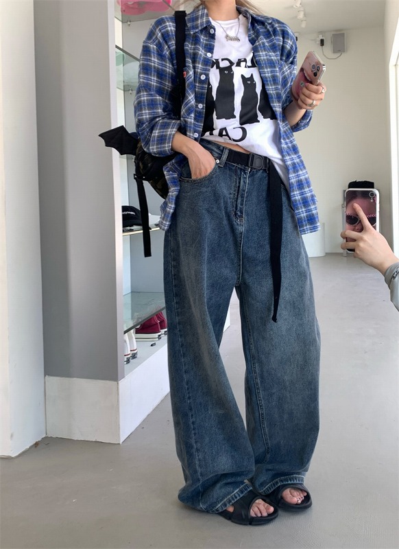 ベルト付き デニム パンツ ジーンズ 韓国 ストリート K-POP HIPHOP ダンス衣装 レディース Y2K 原宿系 