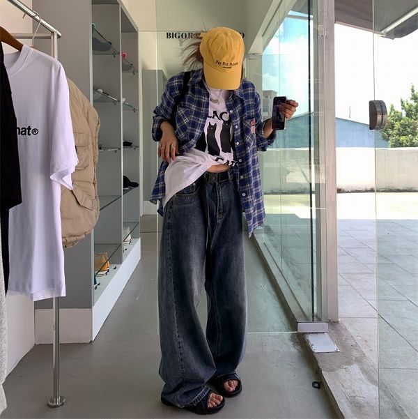 ベルト付き デニム パンツ ジーンズ 韓国 ストリート K-POP HIPHOP ダンス衣装 レディース Y2K 原宿系 