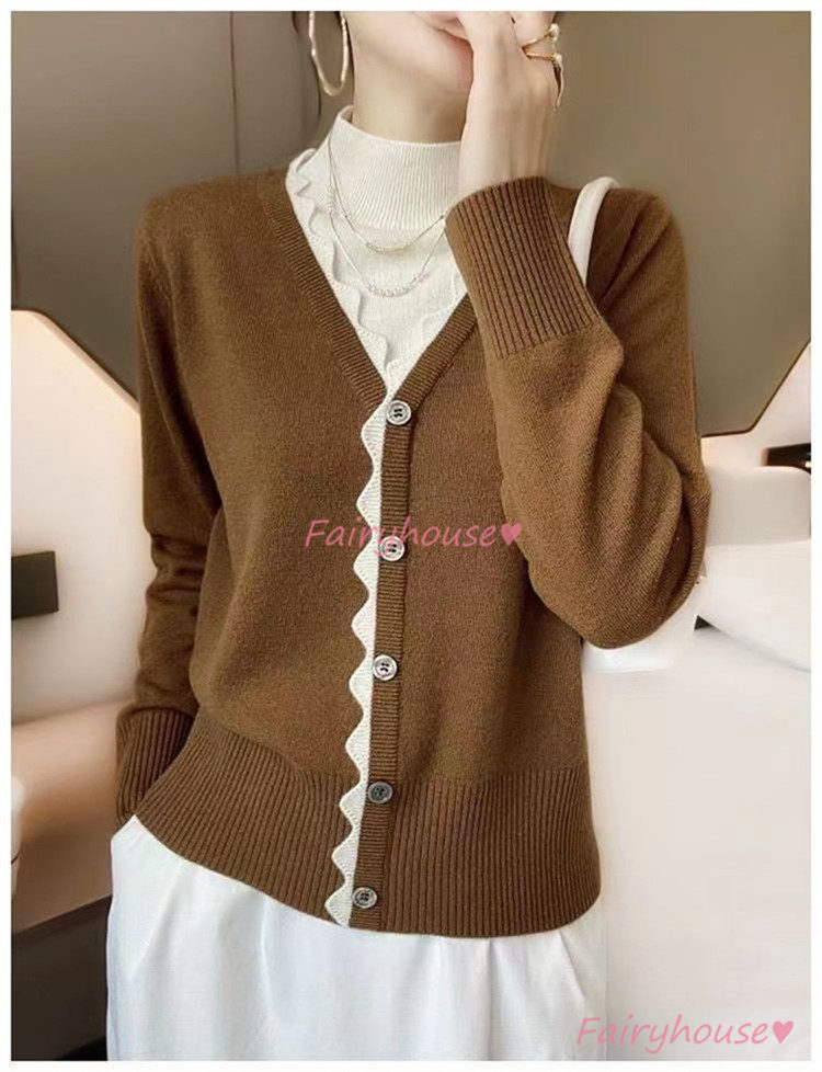 ニットカーディガン レディース 秋新作 配色 ニットソー 通勤 着痩せ 上品 可愛い 40代 コーディガン オシャレ 通勤 大人 