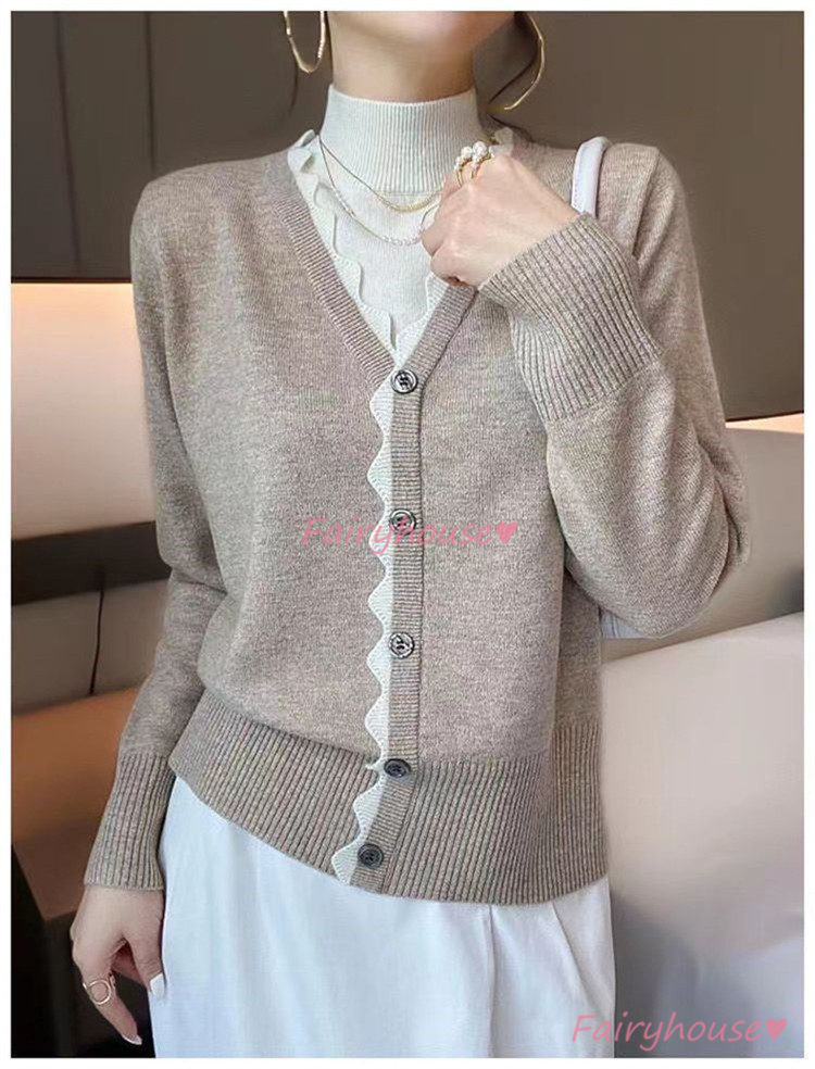 ニットカーディガン レディース 秋新作 配色 ニットソー 通勤 着痩せ 上品 可愛い 40代 コーディガン オシャレ 通勤 大人 