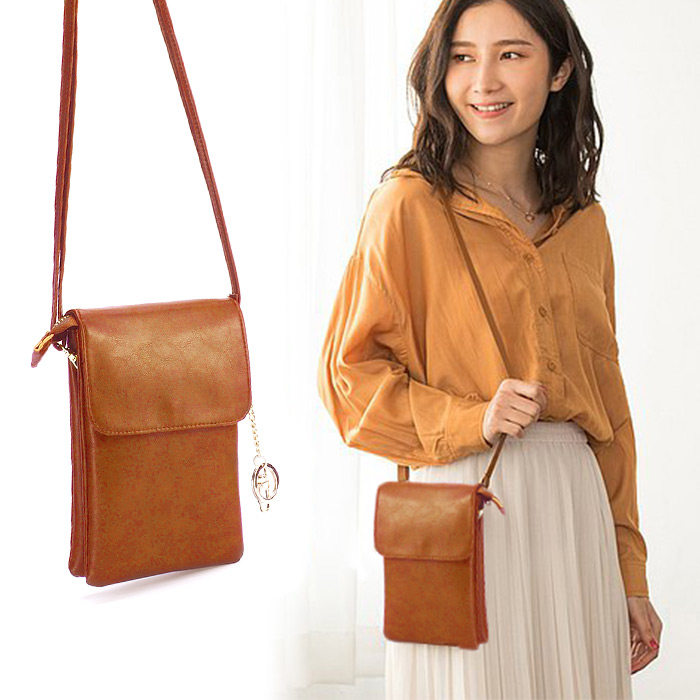 スマホバッグ スマホポーチ ショルダーバッグ マルチポシェット ミニ レディース 縦型 カードホルダー 多機種対応 肩掛け 長さ調節可能 財布 キーリング 