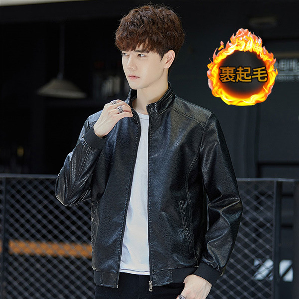 ライダースジャケット メンズ レザージャケット バイク用 革ジャン 立ち襟 無地 ジップアップ 裏起毛 秋冬服 あたたっか 保温 暖かいコート 