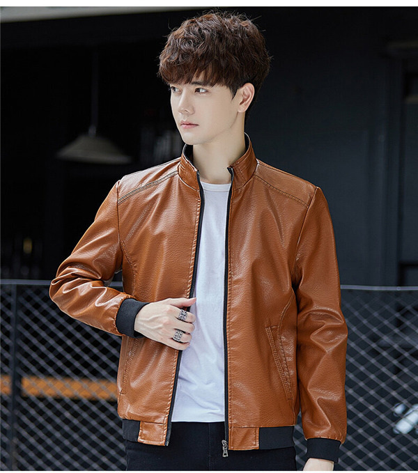 ライダースジャケット メンズ レザージャケット バイク用 革ジャン 立ち襟 無地 ジップアップ 裏起毛 秋冬服 あたたっか 保温 暖かいコート 