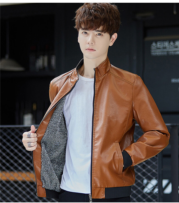 ライダースジャケット メンズ レザージャケット バイク用 革ジャン 立ち襟 無地 ジップアップ 裏起毛 秋冬服 あたたっか 保温 暖かいコート 
