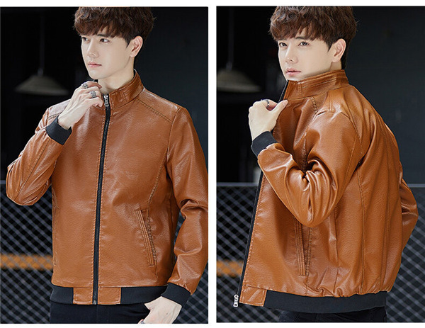 ライダースジャケット メンズ レザージャケット バイク用 革ジャン 立ち襟 無地 ジップアップ 裏起毛 秋冬服 あたたっか 保温 暖かいコート 