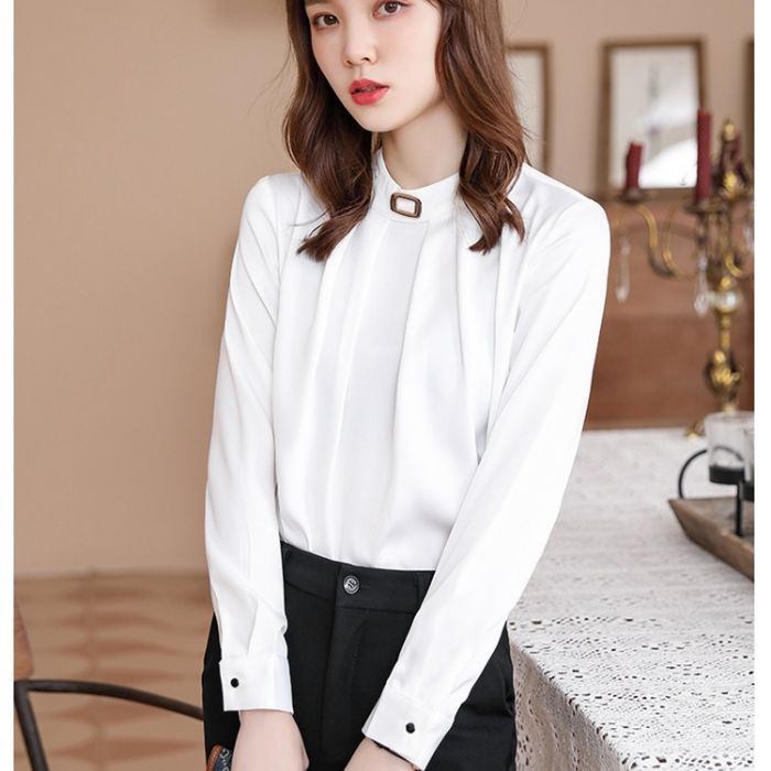 レディースシャツ オフィスシャツ 艶感有り3色選び トップス ブラウス 春夏 きれいめ 着痩 カ ジュアル風 オシャレ 