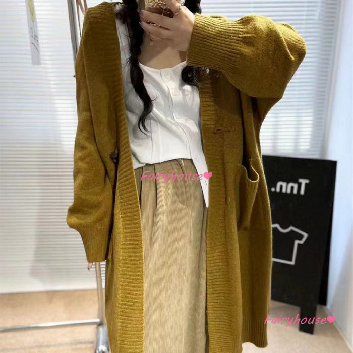 ニットカーディガン レディース 秋冬 長袖ニットコーディガン ロングコーディガン Vネックカーディガン おしゃれ ゆったりニットアウター 無地セーター 韓国風 