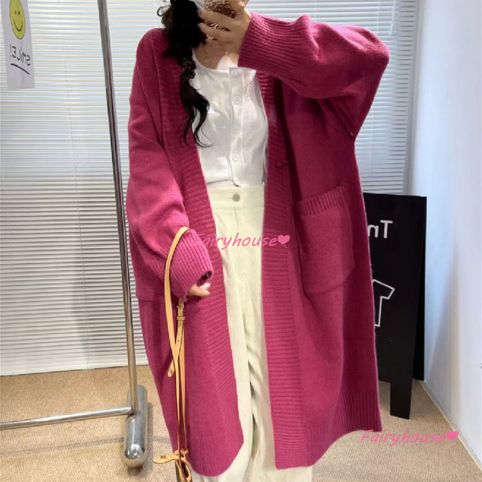 ニットカーディガン レディース 秋冬 長袖ニットコーディガン ロングコーディガン Vネックカーディガン おしゃれ ゆったりニットアウター 無地セーター 韓国風 