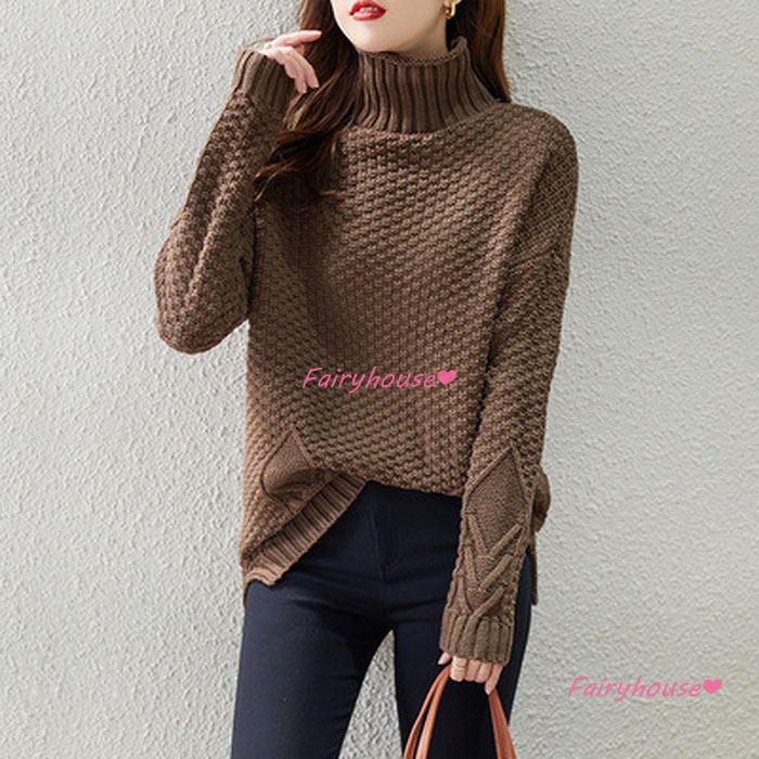 ニットトップス レディース 秋冬 40代 長袖セーター 無地ハイネック ショット丈ニットソー オシャレ韓国風 ゆったりプルオーバー 50代30代 大人ニットインナー 