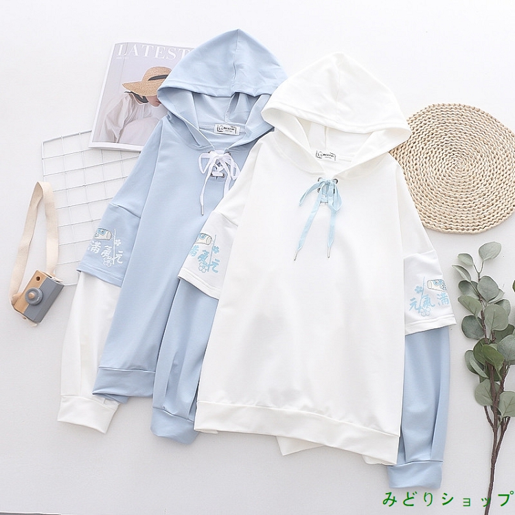 トレーナー ショート 切替 バイ長袖 森ガール レディース  