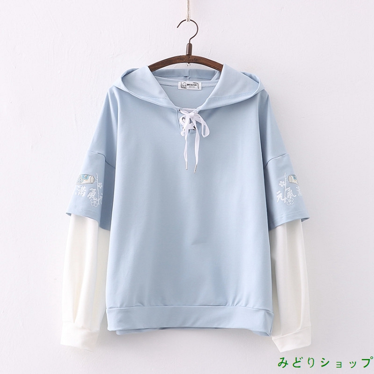 トレーナー ショート 切替 バイ長袖 森ガール レディース  