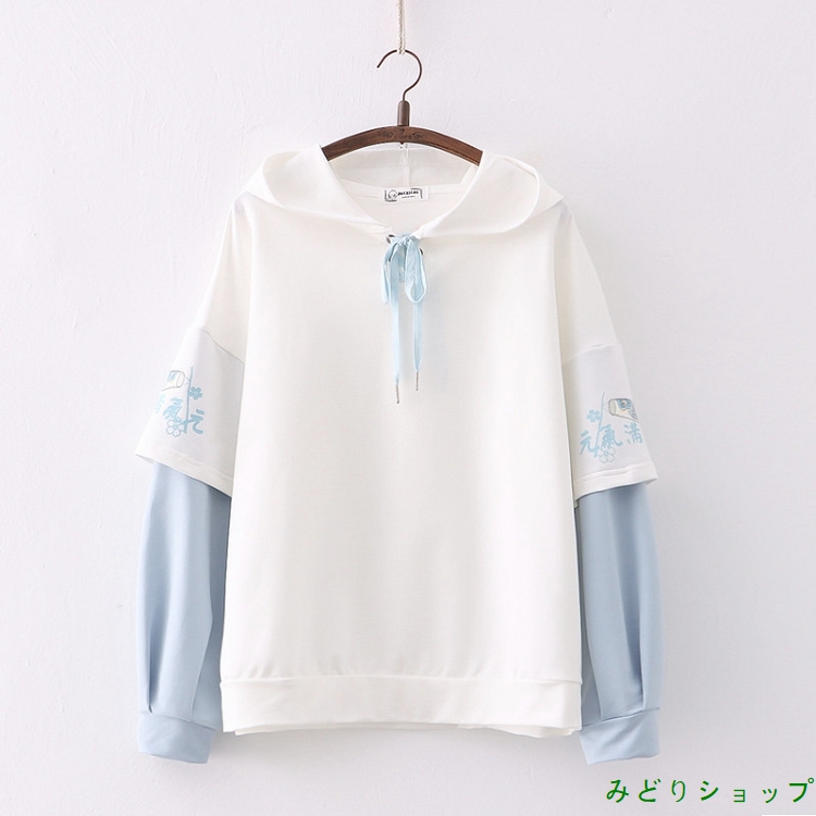 トレーナー ショート 切替 バイ長袖 森ガール レディース  