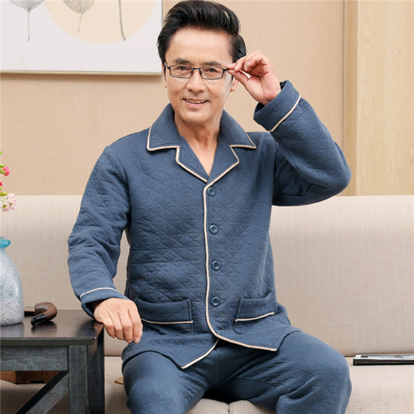 厚手 ルームウェア パジャマ メンズ チェック柄 キルトパジャマ 秋冬 襟付き 保温 寝間着 上下セット セットアップ 部屋着 前開き 長袖長ズボン 