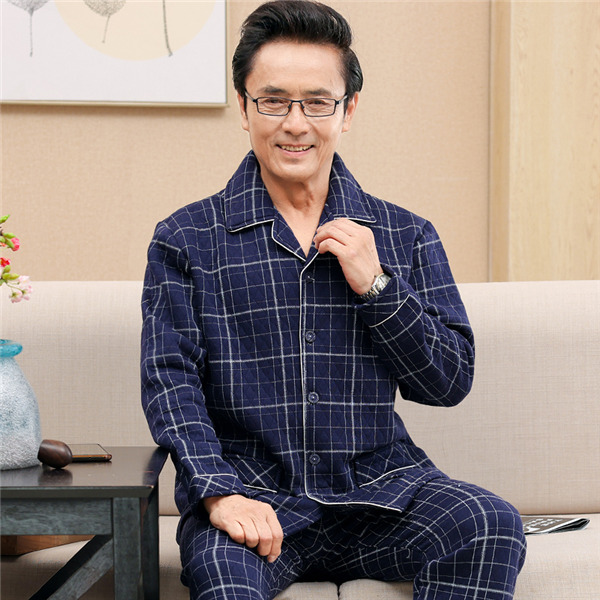 厚手 ルームウェア パジャマ メンズ チェック柄 キルトパジャマ 秋冬 襟付き 保温 寝間着 上下セット セットアップ 部屋着 前開き 長袖長ズボン 