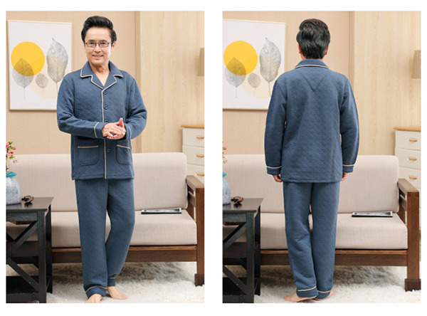 厚手 ルームウェア パジャマ メンズ チェック柄 キルトパジャマ 秋冬 襟付き 保温 寝間着 上下セット セットアップ 部屋着 前開き 長袖長ズボン 