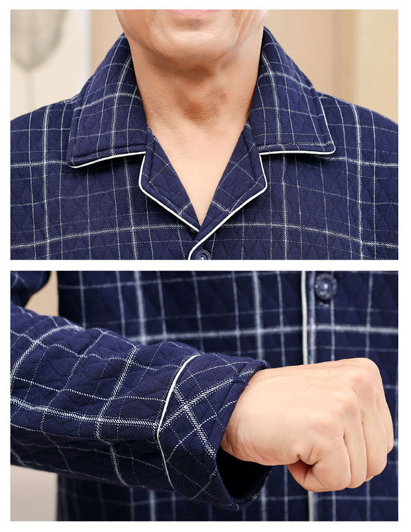 厚手 ルームウェア パジャマ メンズ チェック柄 キルトパジャマ 秋冬 襟付き 保温 寝間着 上下セット セットアップ 部屋着 前開き 長袖長ズボン 